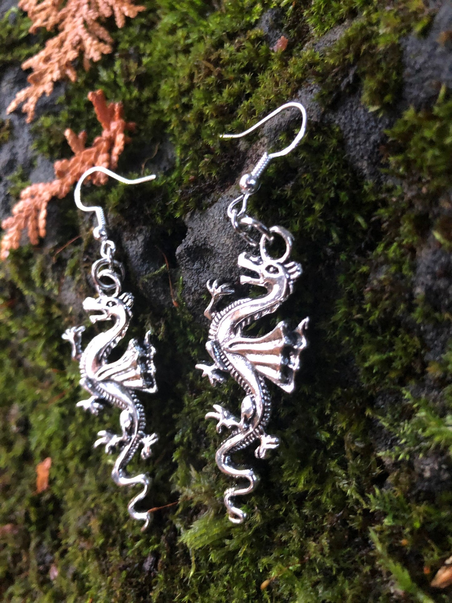 Welsh Style Silver Dragon Earrings - Hypoallergenic Sterling Silver Ear wires, Dragon Lover gifts, gift for gamer