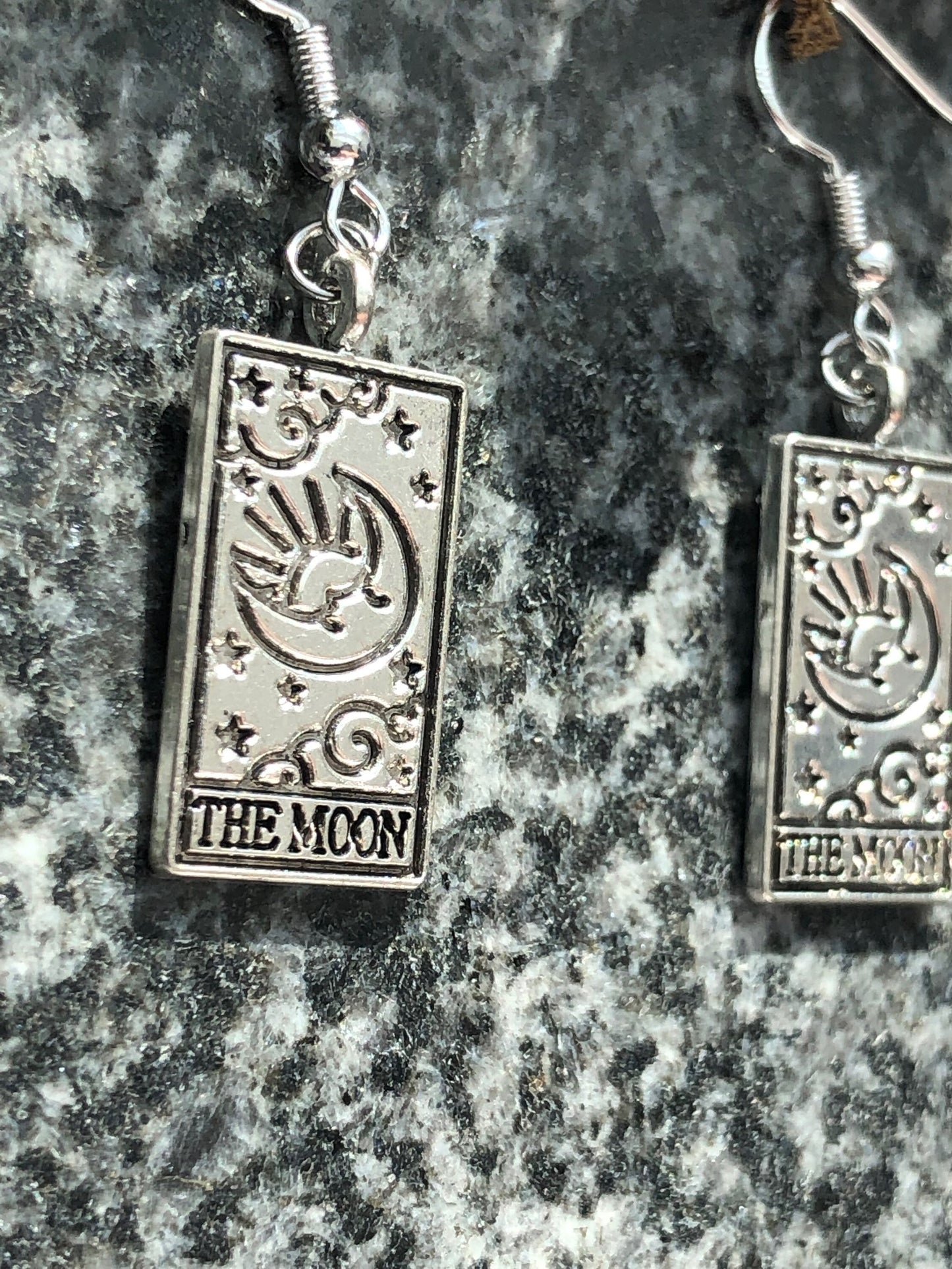 The Moon Tarot Card Earrings, Mystical Cards Jewelry, Mystic Silver Spooky Witchy Magical gifts, Gift For Witch, hypoallergenic hooks option