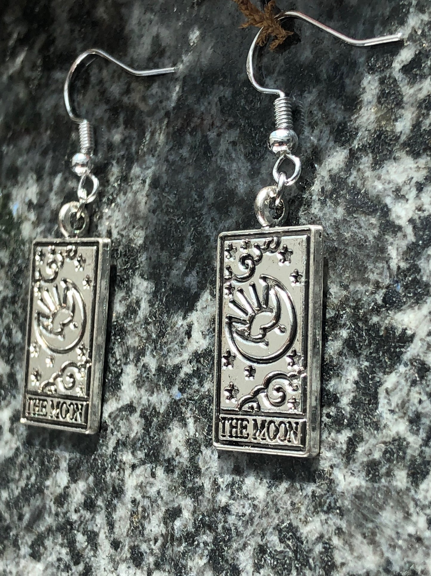The Moon Tarot Card Earrings, Mystical Cards Jewelry, Mystic Silver Spooky Witchy Magical gifts, Gift For Witch, hypoallergenic hooks option