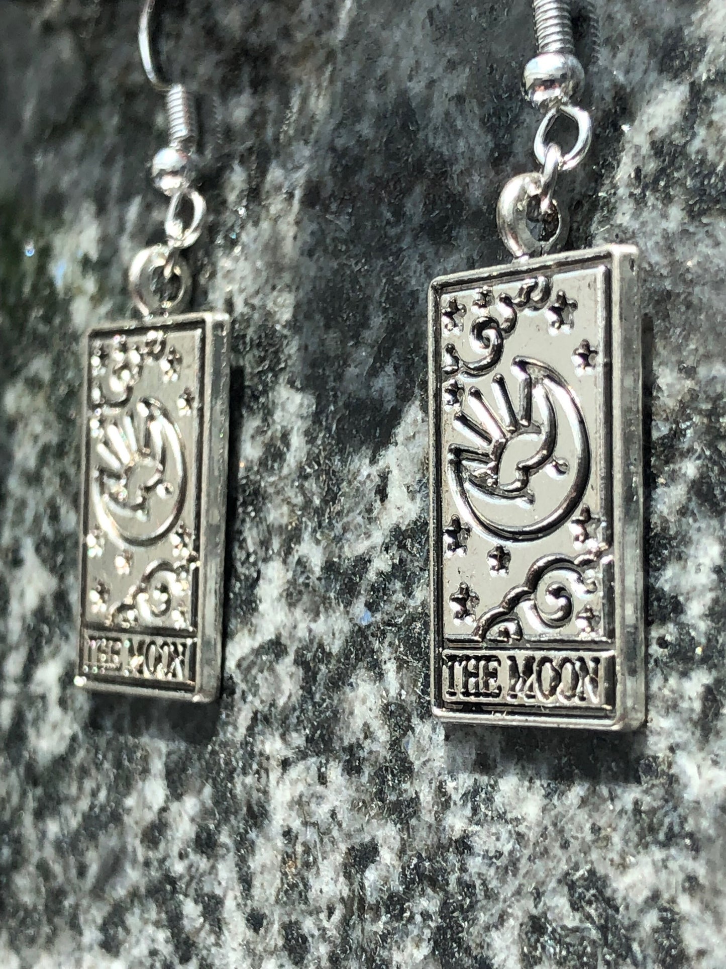 The Moon Tarot Card Earrings, Mystical Cards Jewelry, Mystic Silver Spooky Witchy Magical gifts, Gift For Witch, hypoallergenic hooks option