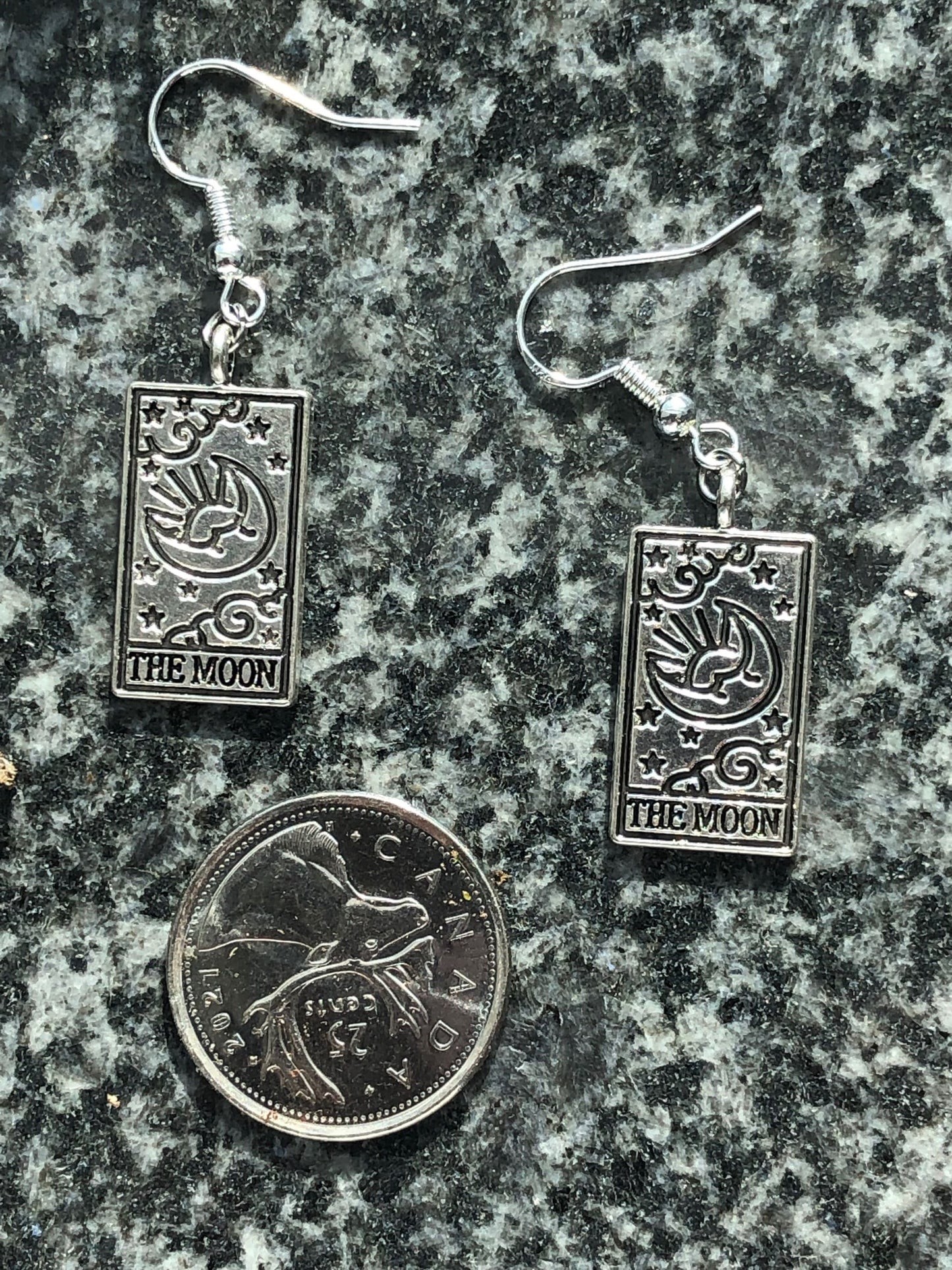 The Moon Tarot Card Earrings, Mystical Cards Jewelry, Mystic Silver Spooky Witchy Magical gifts, Gift For Witch, hypoallergenic hooks option