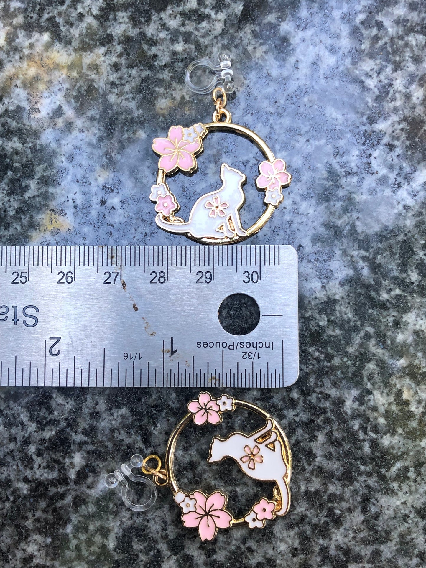Cute Cat with Cherry Blossoms Earrings - Hypoallergenic Options
