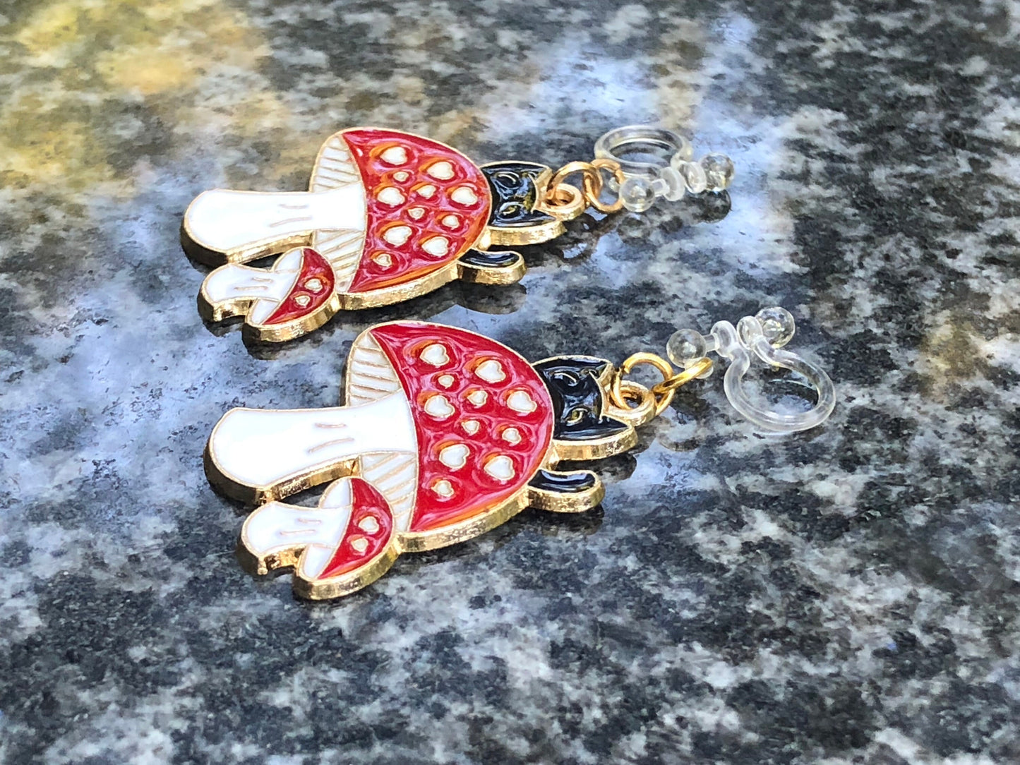 Cute Cat On Mushroom Resin Earrings - Hypoallergenic Options