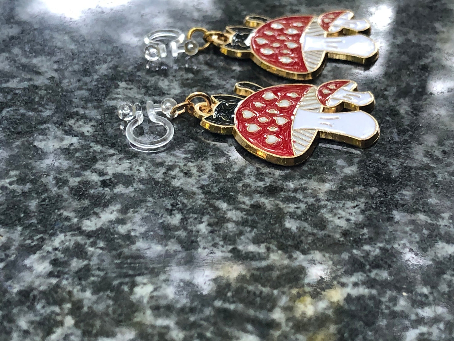 Cute Cat On Mushroom Resin Earrings - Hypoallergenic Options