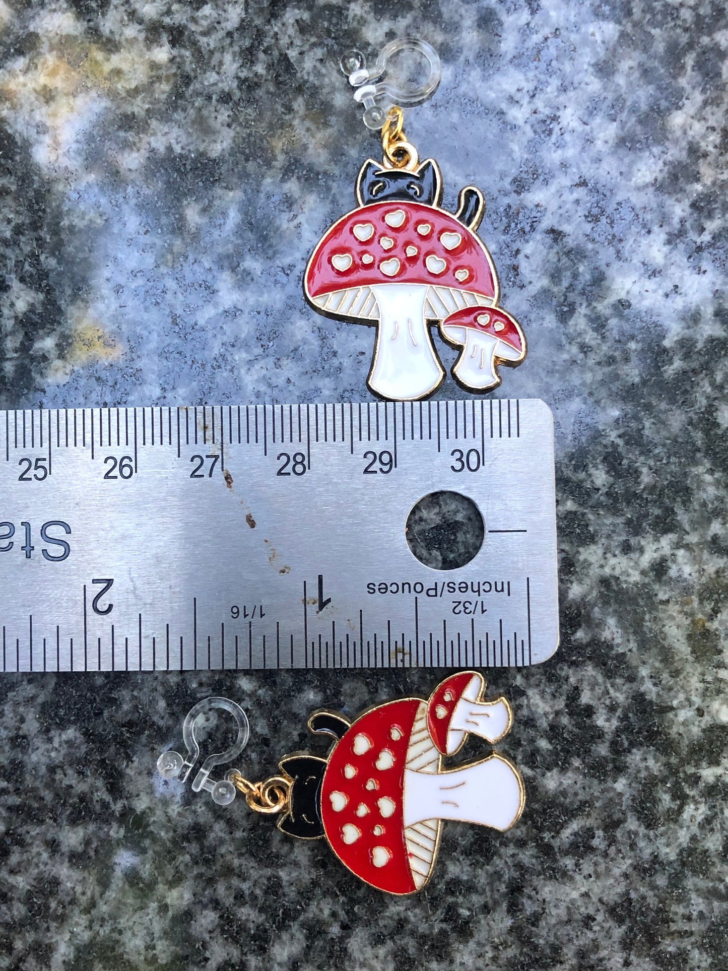 Cute Cat On Mushroom Resin Earrings - Hypoallergenic Options