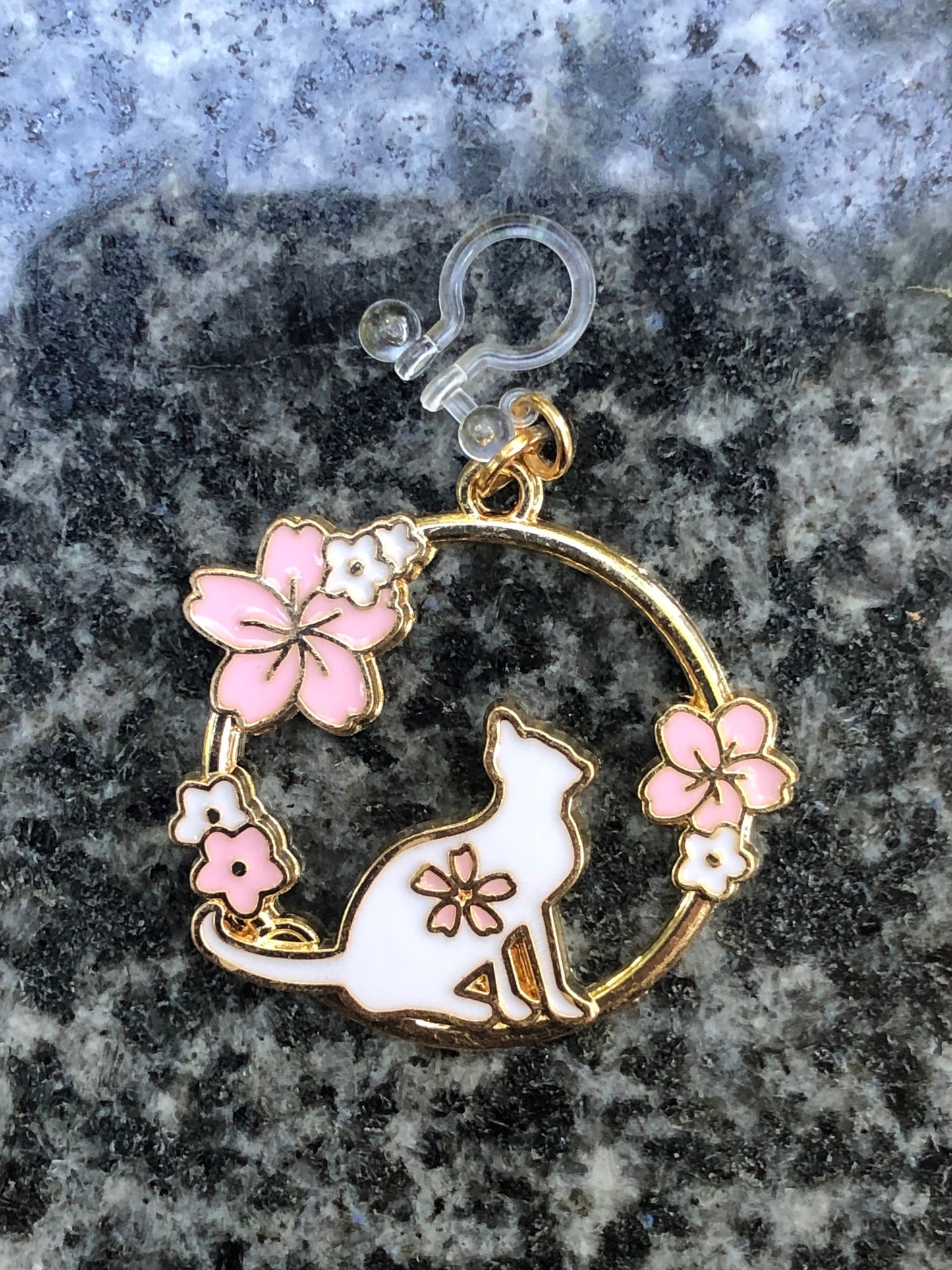 Cute Cat with Cherry Blossoms Earrings - Hypoallergenic Options