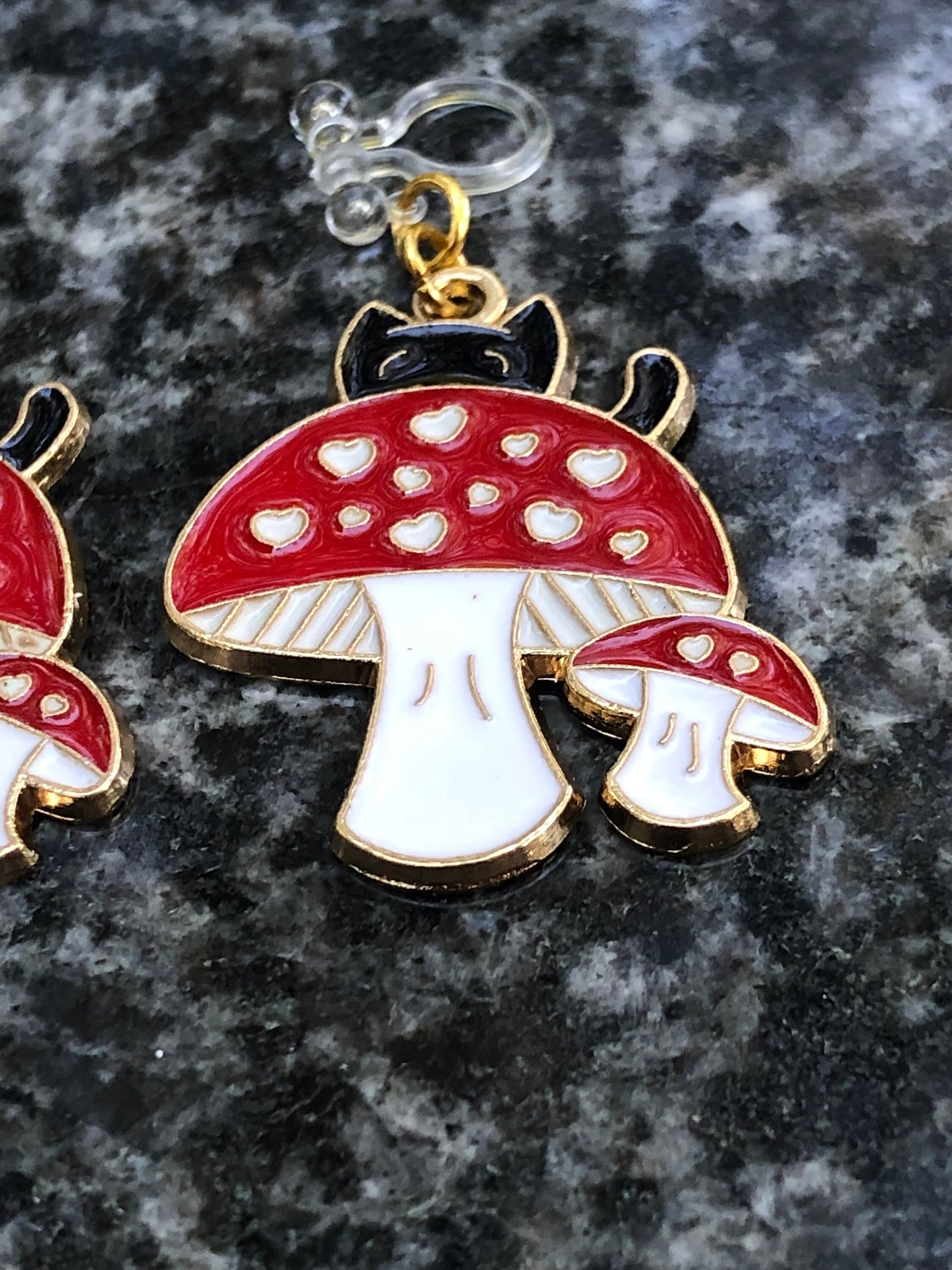 Cute Cat On Mushroom Resin Earrings - Hypoallergenic Options